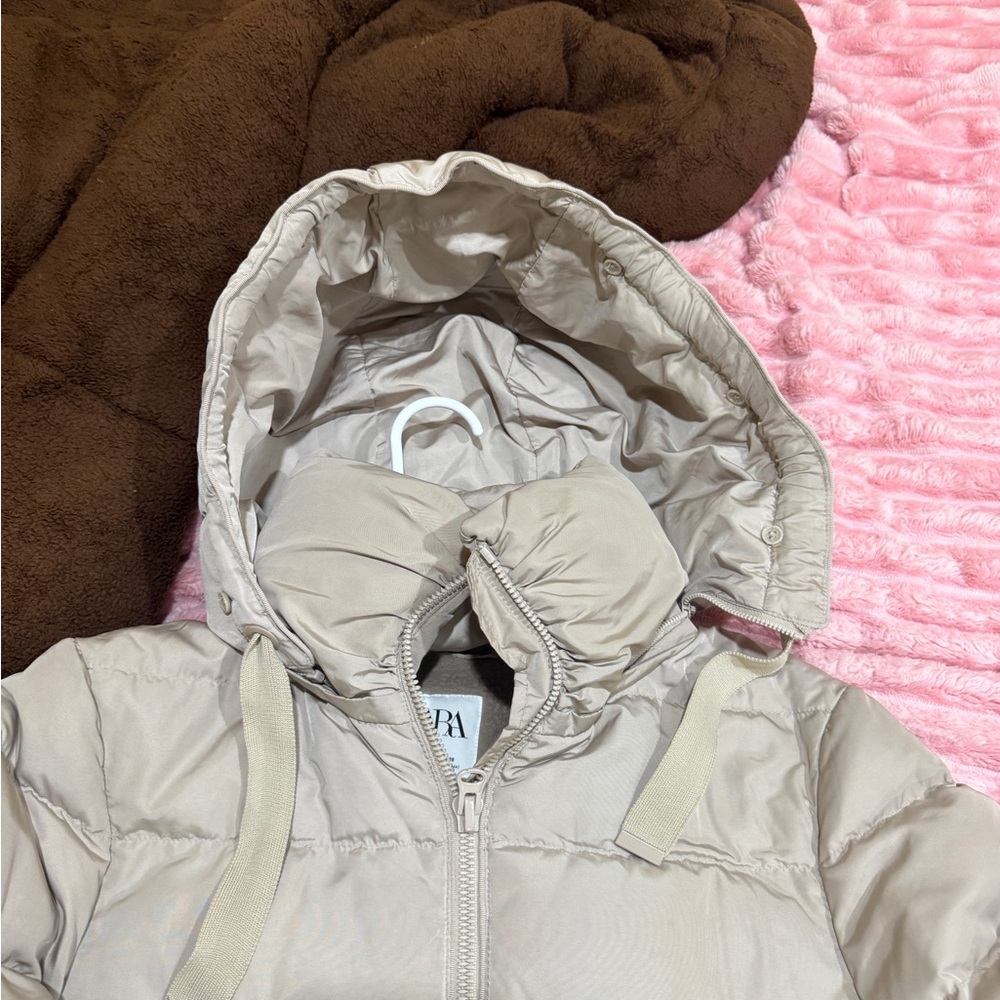 Zara Beige Hooded Puffer Coat - Picture 17 of 17